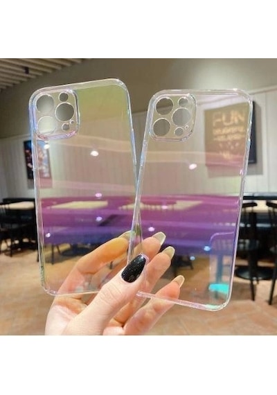 Apple Uyumlu iPhone 11 Pro Max Parlak Rainbow Holografik Kamera Korumalı Sert Kılıf