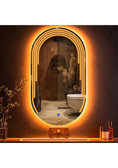 Eloura Amber Led'li Lazer Kumlamalı Lavabo & Banyo Aynası Dokunmatik Sensörlü 45 X 80 Cm Turuncu