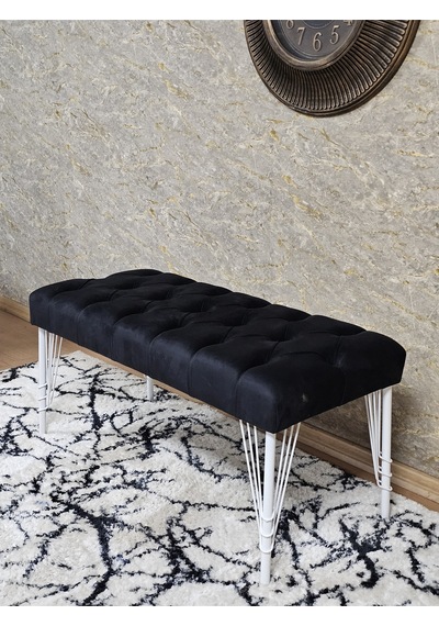 Zafir Beyaz Boyalı Tel Ayaklı 90 Cm Puf Bench - Puf - Bench - Kasalı Oturak - Oturak - Yatak Ucu Puf Siyah
