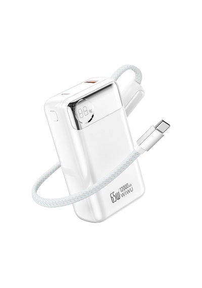 Wiwu T132 Power Plus Serisi Type-c Kablolu Pd Powerbank 65w 12000mah Beyaz