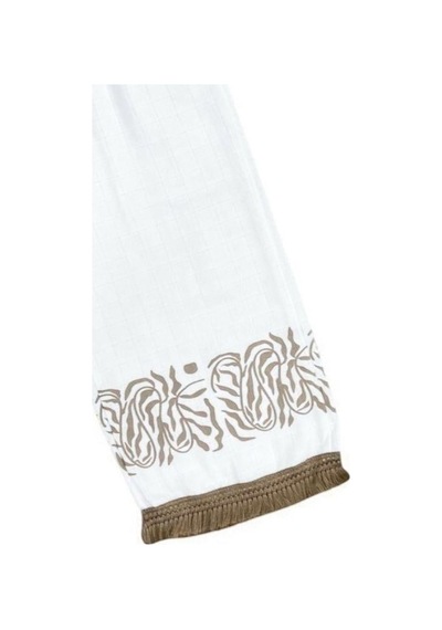 Çikoby Kız Çocuk Baskılı Etnik Desenli Müslin Bol Paça Pantolon-15687 Ekru