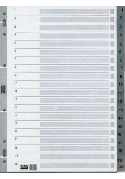 Kraf Dosya Ayracı Seperatör 1-20 Rakam A4