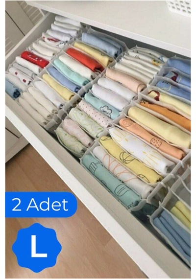 2 Adet - Large 8 Gözlü Çekmece Içi Düzenleyici Organizer - 2 Adet 22 X 35 X 17 Kumaş Bej Diğer