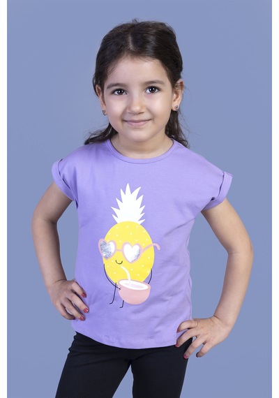 Toontoy Kids Toontoy Kız Çocuk Ananas Baskılı Tişört Lila
