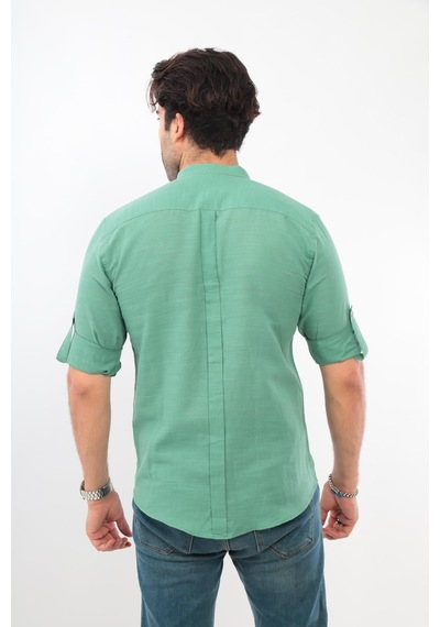 Hakim Yaka Slim Fit Keten Hediye Kutulu Erkek Gömlek Fs-003042 - Yeşil-2192