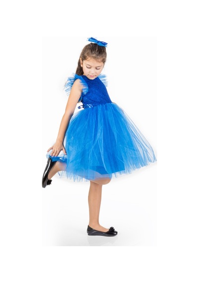 Mnk Baby & Kids Roza Dantel Tütü Kız Çocuk Abiye Elbise Mnk0546 Saks Mavi