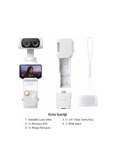 Luna Ultra Standart Bundle 8k Çift Lensli Gimbal Beyaz  Aksiyon Kamerası