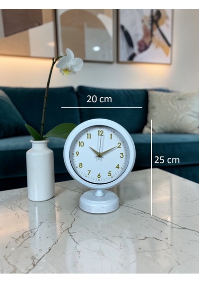 Beyaz 25 X 20 Cm Metal Gold Detaylı Masa Saati Çok Renkli