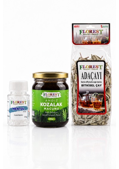 Mentol Kristali 15 G + Andız Kozalak Macunu 230 G + Adaçayı 40 G 3'lü Bitkisel Ürün Seti