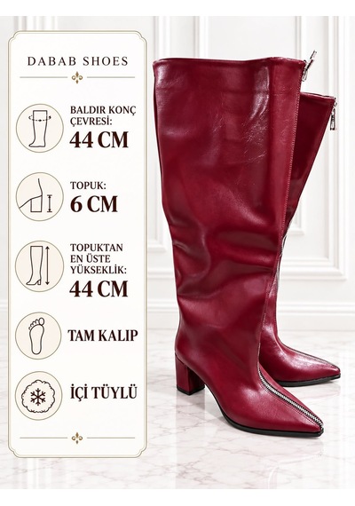 Dabab Shoes Erıca Kadın Bordo Kırışık Rugan Cilt Sivri Burun Önden Fermuarlı Geniş Baldır 6 Cm Kalın Topuklu Uzun Çizme Dabab Shoes Erıca Kadın Bordo Kırışık Rugan Cilt Sivri Burun Önden Fermuarlı Geniş Baldır 6 Cm Kalın Topuklu Uzun Çizme