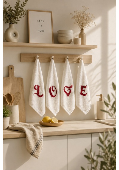 Love Nakışlı 4'lü Mutfak Ve El&yüz Havlu Seti 30x50 Cm Çok Renkli