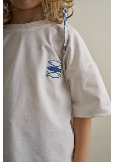 Oh La La Koala Balık Nakışlı Çocuk T-shirt Beyaz