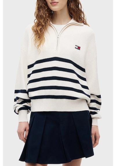 Tommy Jeans Yarım Fermuarlı Çizgili Relaxed Fit Dik Yaka Logolu Kazak Kadın Kazak Dw0dw22928 Ybh Beyaz Tommy Jeans Yarım Fermuarlı Çizgili Relaxed Fit Dik Yaka Logolu Kazak Kadın Kazak Dw0dw22928 Ybh Beyaz