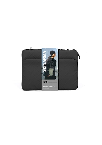 Çapraz Vücut Askılı Laptop Çantası Skinarma Juno 14 İnç Uyumlu Cross-hatch Desenli Naylon Siyah
