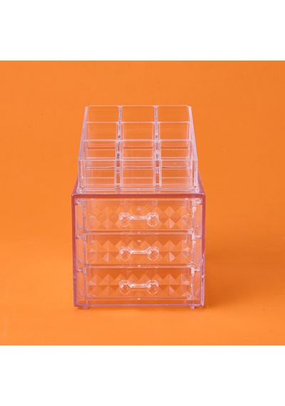 Living Diamond 3 Çekmeceli Takı Ve Makyaj Organizeri - Şeffaf - 15x13x18 Cm Çok Renkli