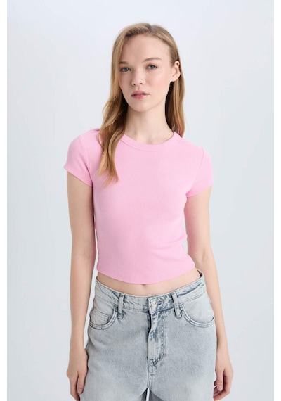 DeFacto Coool Fitted Bisiklet Yaka Basic Düz Fitilli Kaşkorse Kısa Kollu Tişört E0287AX25SMPN614