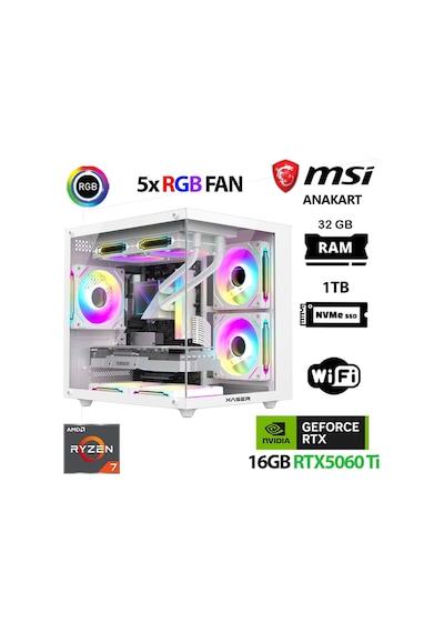 Xaser Cube X100 R7-5700X 32 GB 1 TB M.2 Nvme SSD 16 GB RTX5060Tİ Free Dos Masaüstü Oyuncu Bilgisayarı