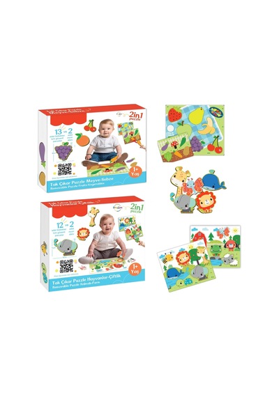 Eğitici Tak-çıkar Puzzle Seti Hayvanlar + Meyve Sebze 2 Li Set 3+