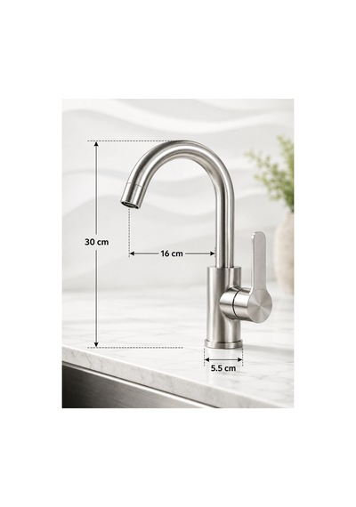 İnox Delta Lavabo Musluğu Bataryası Metalik