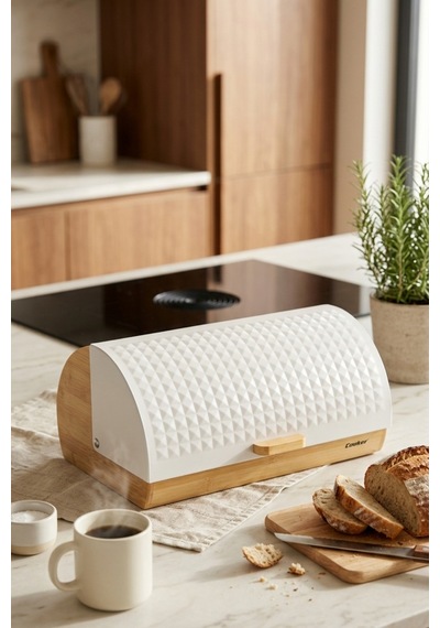Cooker Lunora Metal Kapaklı Bambu Ekmek Kutusu Ckr4539 Beyaz