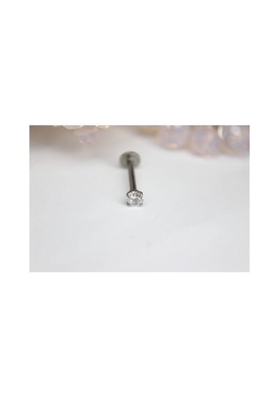 Yuvarlak Tek Taş Labret Piercing Gümüş