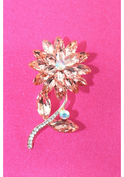 Manevi Huzurun Simgesi Lotus Çiçeği Broş Kristal Taşlı Gold Çiçekli Kadın Yaka İğnesi Çok renkli