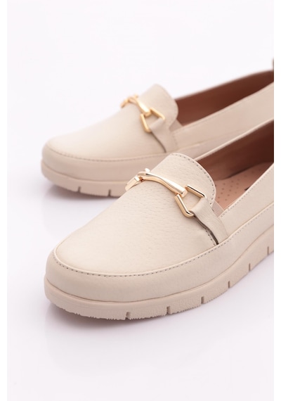 Dgn 2274-4 Kadin Aksesuarli Loafer Ayakkabi Bej Floater