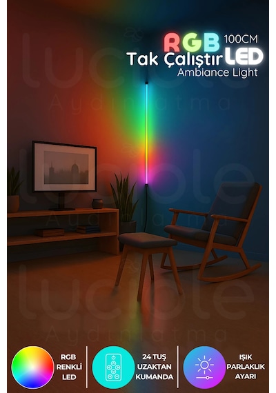 Led Abajur Aplik Gece Lambası Rgb Lambader 16 Renkli Uzaktan Kumandalı Işık 4 Animasyonlu Luciled1