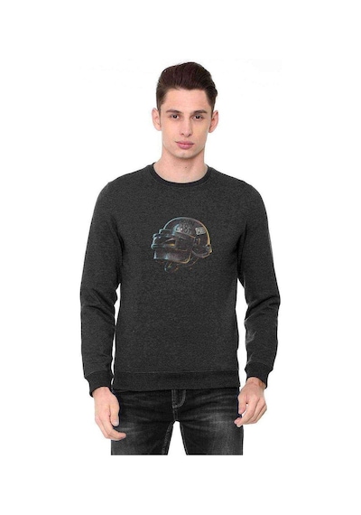 Pubg 3D Kask Born To Loot Baskılı Füme Antrasit Erkek Sweatshirt