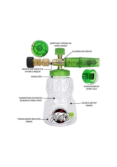 Robeve Bear Force Foam Lance Köpük Yapıcı Aparat 1l Köpük Aparatı Basınçlı Yıkama Makineleri Için Köpük Aparatı Çift Nozzle İle Birlikte Foam Canon Bosch Ghp Serisi Uyumlu
