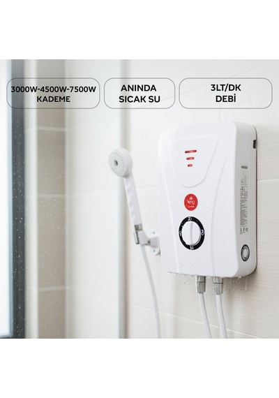 King K7101 Erman Elektrikli Şofben / 7500w Güç, 3 Kademeli Isı, Ipx4 Su Koruma