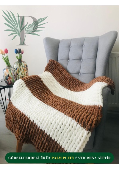 Palm Puffy Desenli Bebek Battaniyesi Kahverengi - Krem