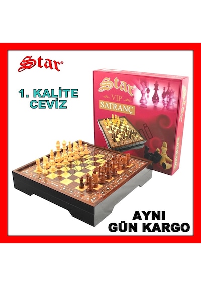 Star Vip Satranç Takımı Ahşap Ceviz Satranç Seti Büyük Boy