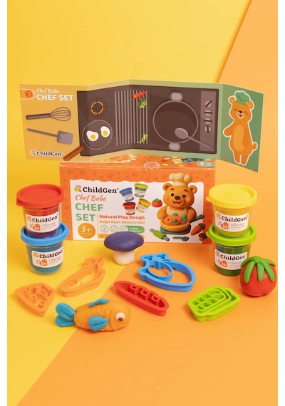 Childgen Doğal Oyun Hamuru Sevimli Patiler - Chef Set Çok  Renkli