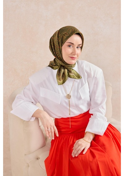 Silk Home Twill İpek Eşarp Line Yeşil Çok Renkli
