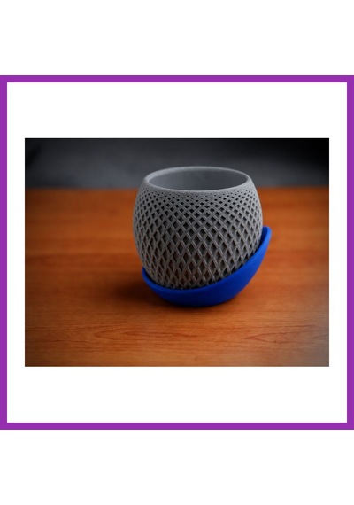 Bezos 3d Baskı Küre Saksı - Kafes Dokulu İki Parçalı Dekoratif Saksı - Gri-mavi Bty Standart 50232006