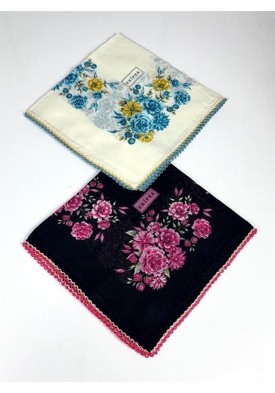 Eripek 2'li Paket Oyalı Pamuk Yazma 6594 Siyah-Krem