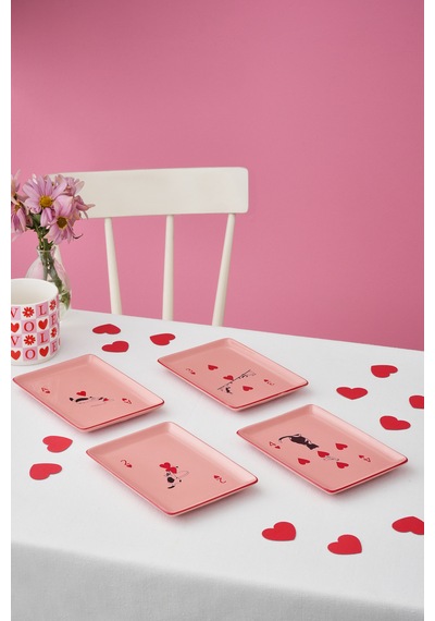 Karaca Kupa Kedisi 4 Kişilik Porselen Pasta Takımı Pembe