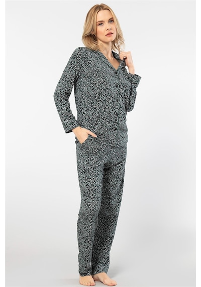 Türen 3379 Kadın Uzun Kollu Gömlek Pijama Takım-yeşil YESIL