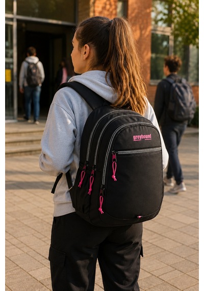 Siyah Pembe Sırt Çantası 3 Bölmeli Su Geçirmez Okul Günlük Spor Seyahat Çantası 45x35x15 Cm Çok Renkli
