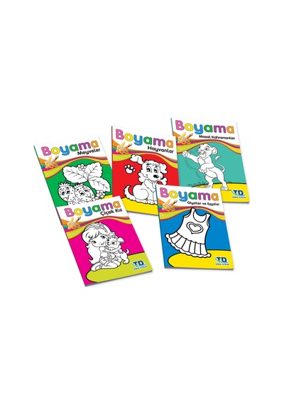 Kalın Boyama Kitabı - Meyveler, Çiçek Kız, Giysiler, Hayvanlar 5 Kitap