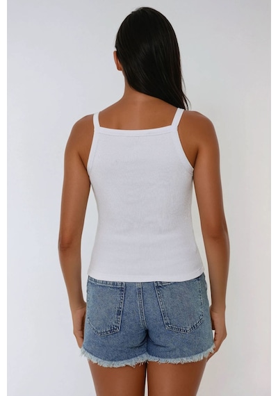 Hiccup Halter Yaka Fitilli Basic Üst Beyaz