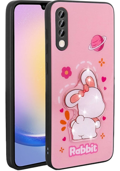 Galaxy Uyumlu A70 Kılıf Parlayan Kabartmalı İkonik Figürlü Tchs Amas Silikon Kapak - Pembe Pembe