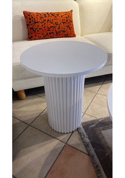 Most Bohem Orta Sehpa 2'li Set %100 Ahşap 85 Cm. Çap Beyaz