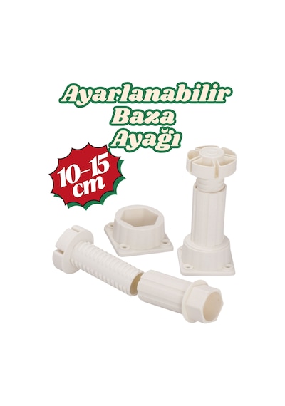 Ayarlanabilir Beyaz Baza Ayağı 10 - 15 Cm Mutfak Dolabı Ayağı - Mobilya Destek Ayağı - Destek Ayak - Kanepe Ayakları Beyaz Beyaz