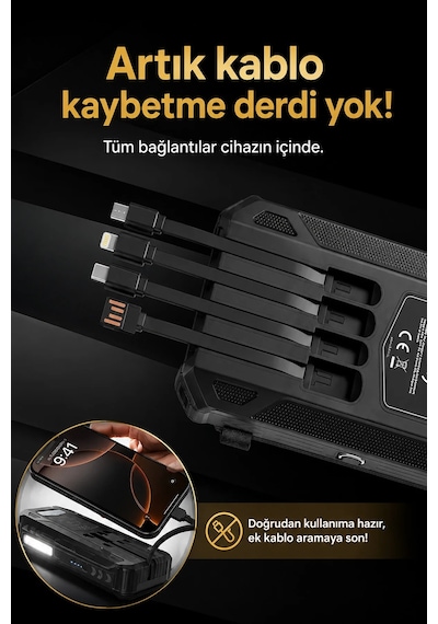 Exenar - Siyah - Güneş Enerjili Powerbank 4 Solar Panel Taşınabilir Şarj Cihazı Kendinden Kablolu Led Fenerli 20000mah Black Exenar - Siyah - Güneş Enerjili Powerbank 4 Solar Panel Taşınabilir Şarj Cihazı Kendinden Kablolu Led Fenerli 20000mah Black