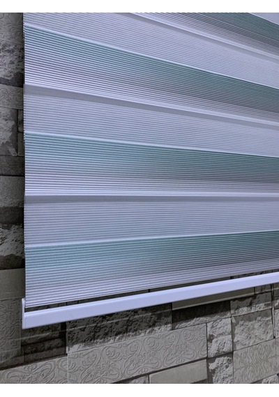 Yeşil Gri Mini Plise Zebra Perde Tüm Ölçülerde
