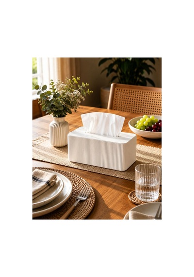 Modern Peçetelik 3d Tasarım Ürünü Yemek Masası Peçetelik Beyaz Beyaz