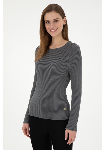 U.S. Polo Assn. Kadın Gri Melanj Bisiklet Yaka Kazak 50297095-VR086