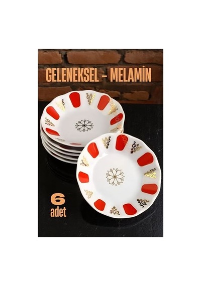 Melamin Çay Tabağı 6 Adet Geleneksel Türk Çay Bardağı Altlığı 721658 Kırmızı